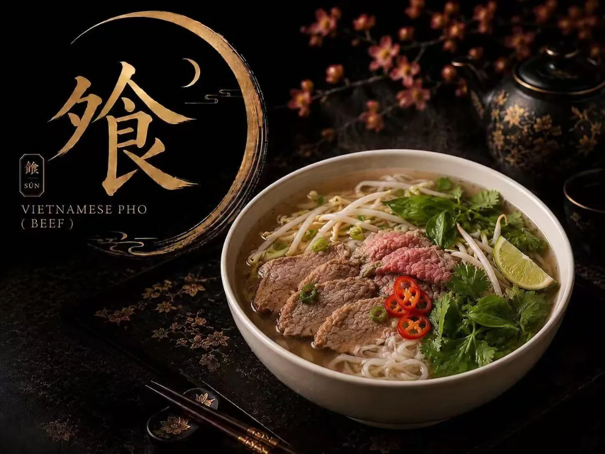 Beef Vietnamese pho with fresh herbs and lime at Asian Moon Sushi And Bar, a Japanese Restaurant in Cross River