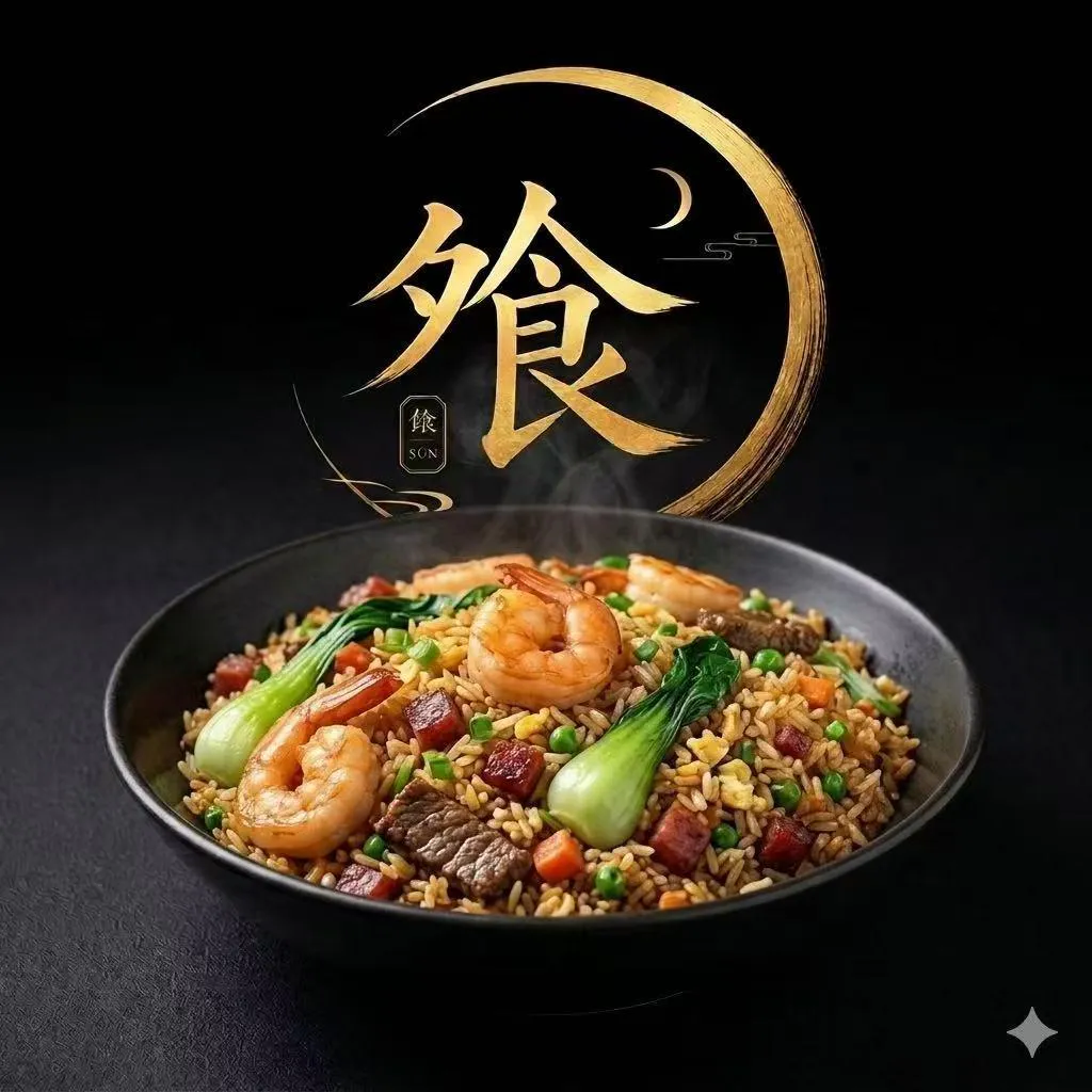 Seafood and barbecue pork fried rice with vegetables at Asian Moon Sushi And Bar, a Japanese Restaurant in Cross River