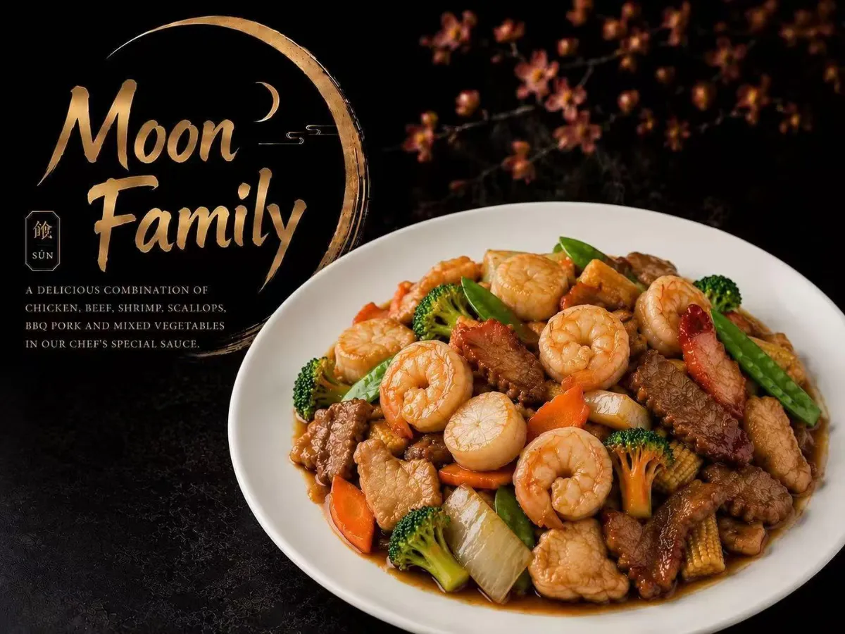 Stir-fried seafood and meat platter with mixed vegetables at Asian Moon Sushi And Bar, a Japanese Restaurant in Cross River